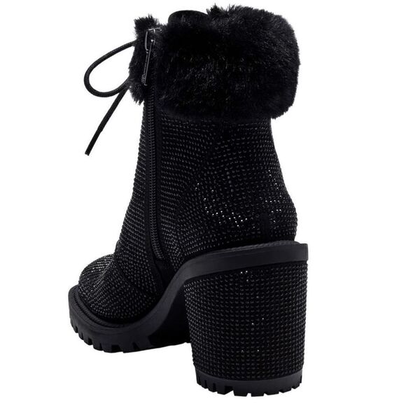 Jessica Simpson Delilah Studded Block Heel Pewter Bootie Faux Fur Trim - Picture 3 of 6